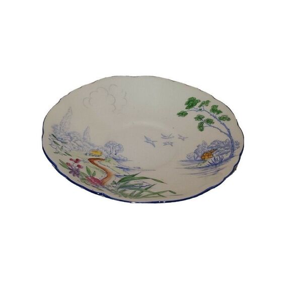 HAMMERSLEY TEA CUP AND SAUCER SET Country Cabin Scene Vintage Blue Trim Floral - Picture 2 of 9